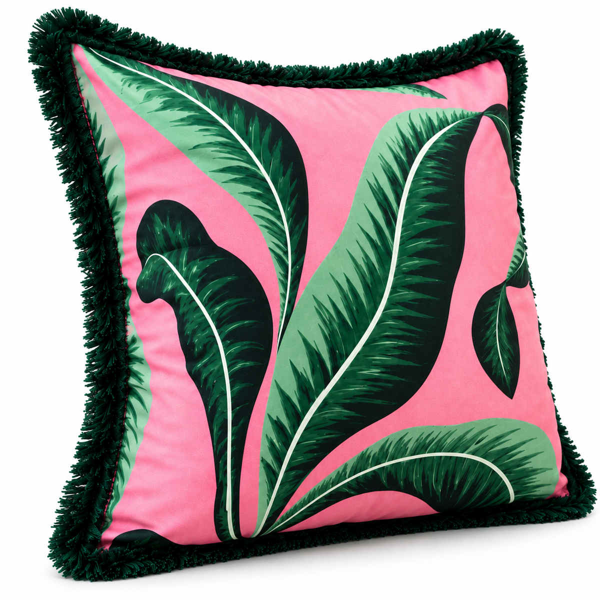 Angled view showing the leaf design and deep green fringe