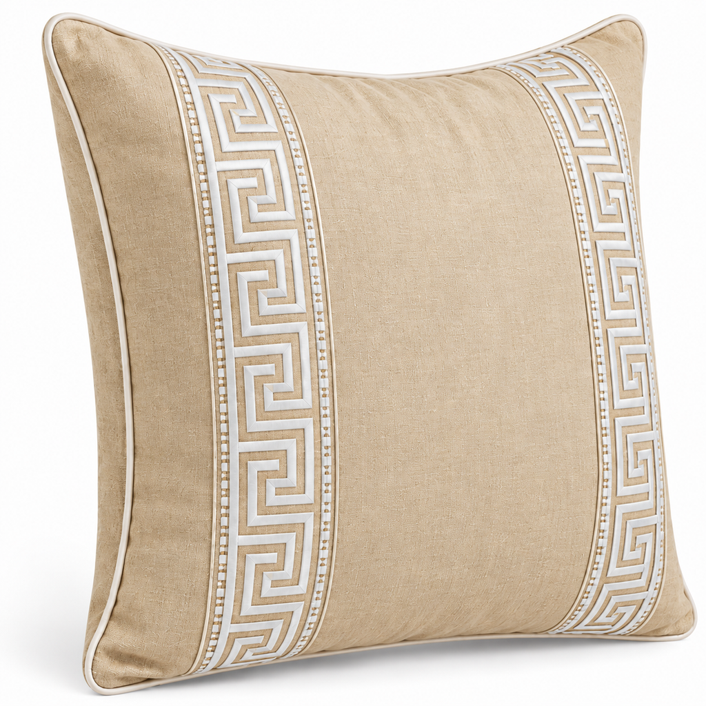 Angled view showing the vertical border panels and ivory piping