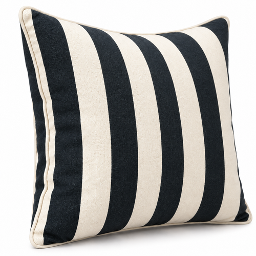 Angled view showing wide stripes and ivory piping