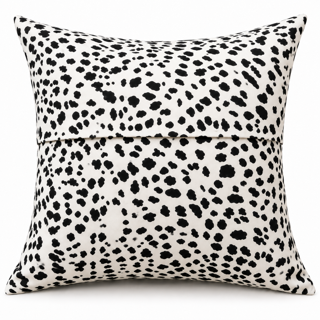 Back view of black and white spotted cushion