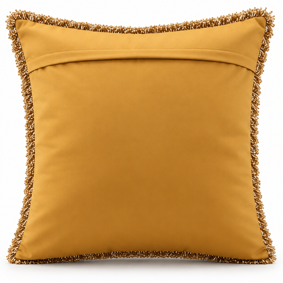 Back view of cushion with plain gold fabric