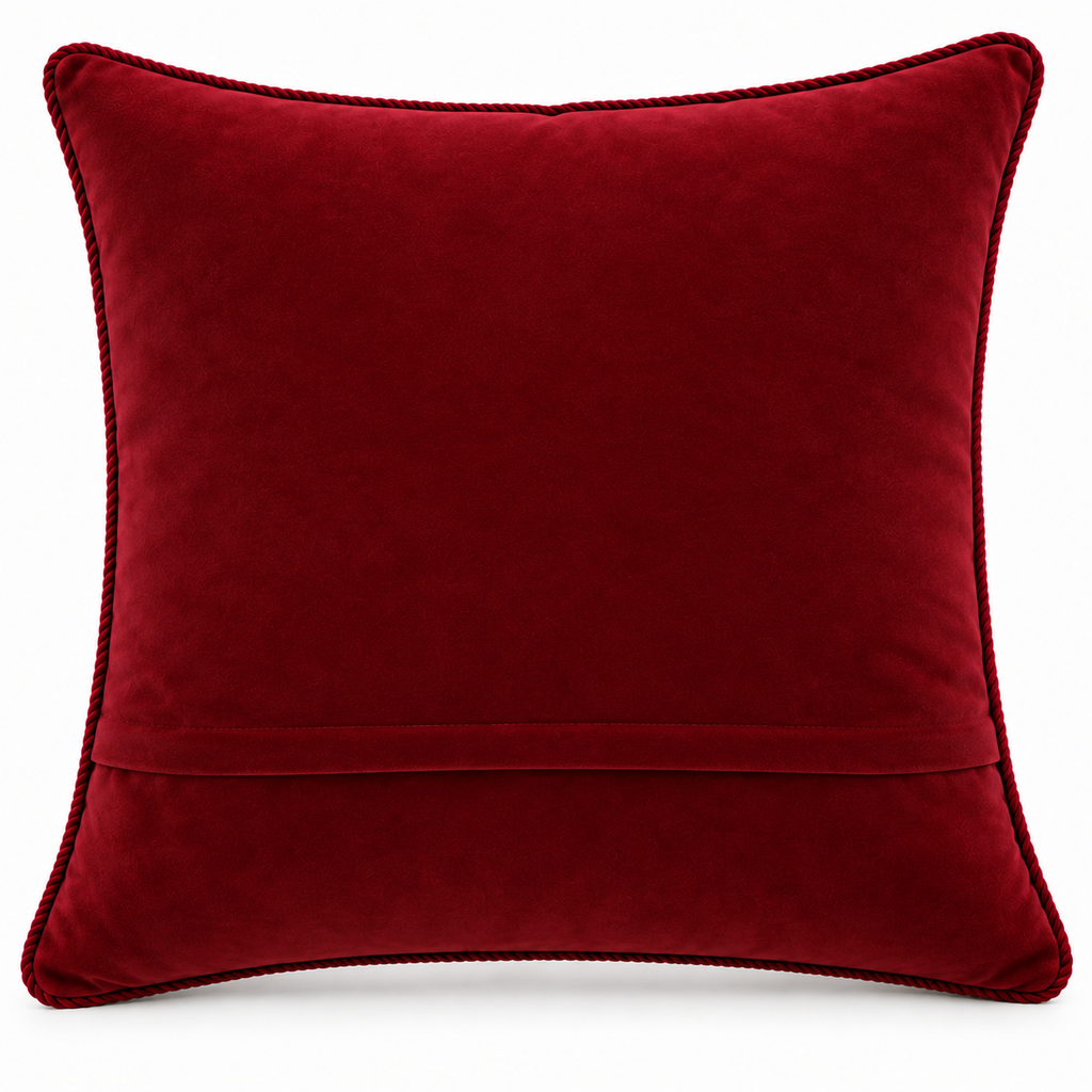 Back view of plain deep maroon cushion