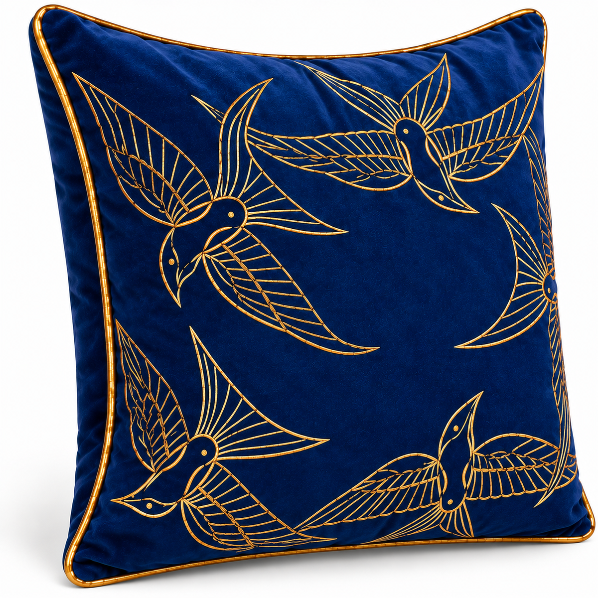 Golden Bird Zari Embroidered Suede Cushion