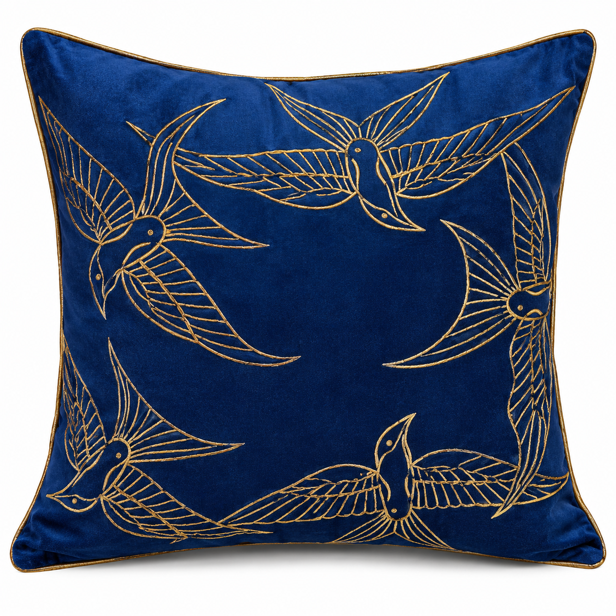 Golden Bird Zari Embroidered Suede Cushion