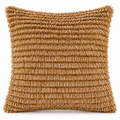Front view of antique gold cushion covered in layered fringe