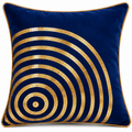 Front view of royal blue cushion with gold spiral design