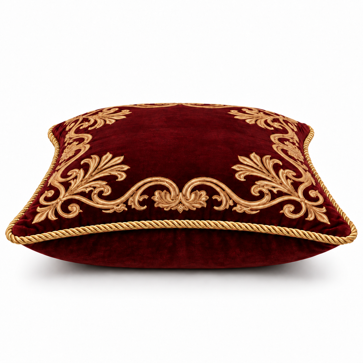 Regal Maroon Gold Floral Embroidered Cushion Cover