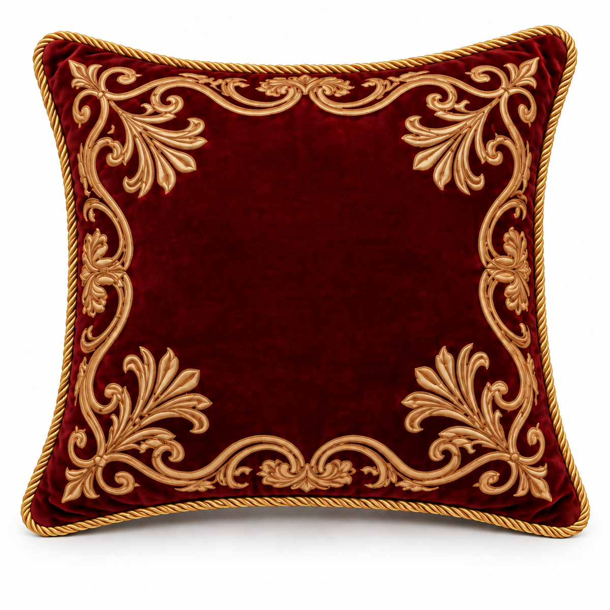 Regal Maroon Gold Floral Embroidered Cushion Cover