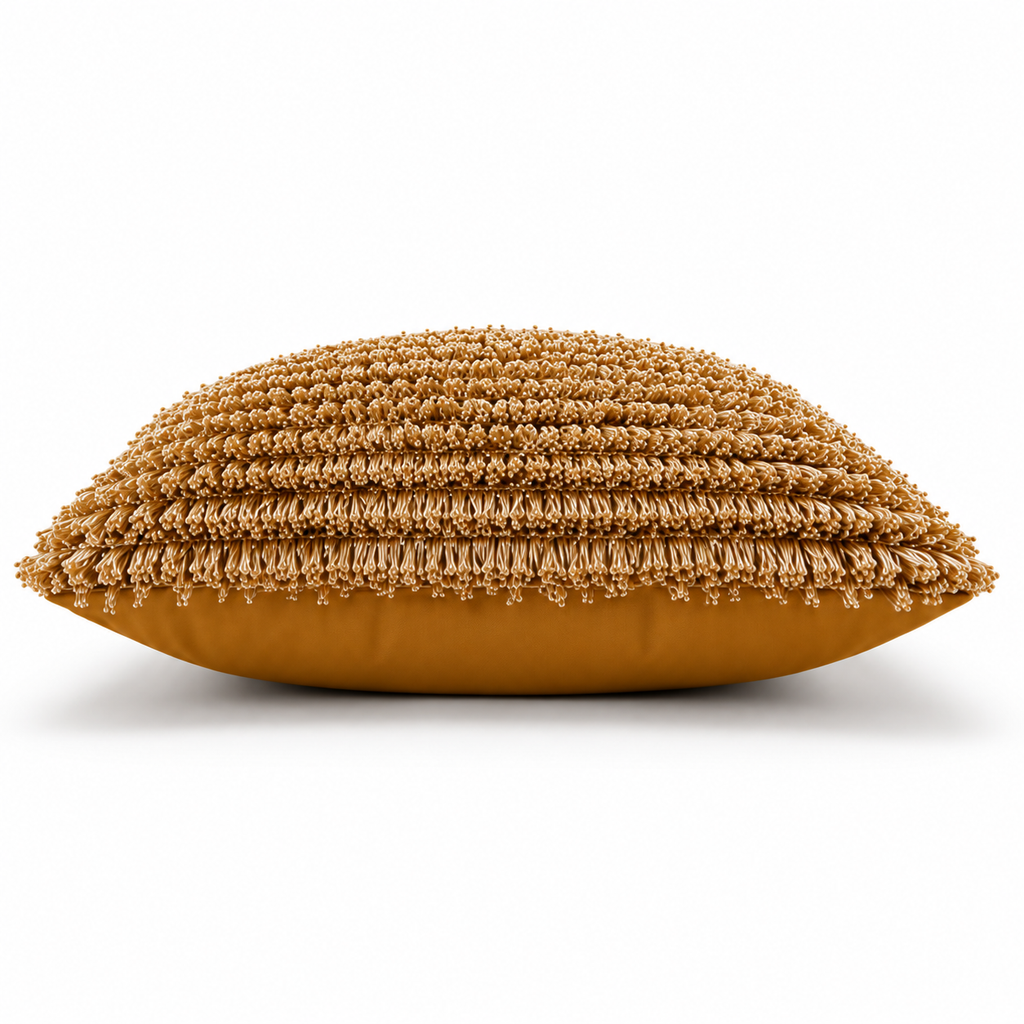 Side view showing the fringe layers and cushion depth