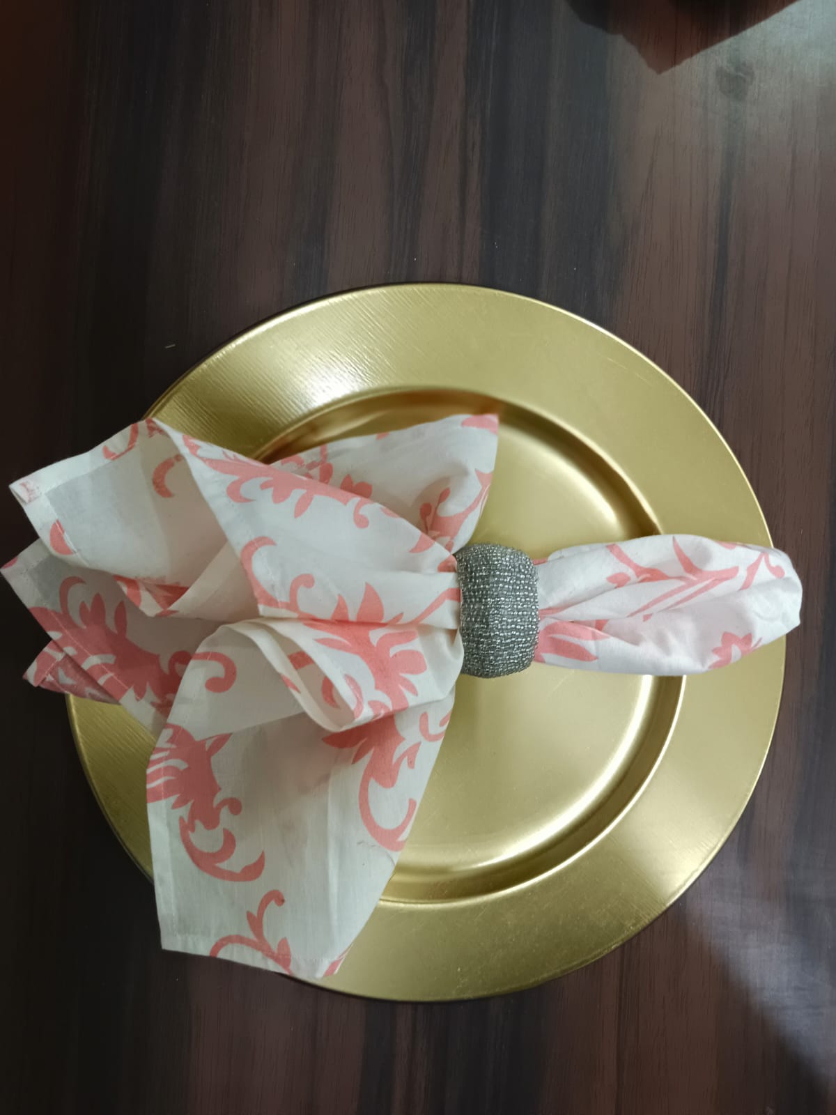 Ivory & Coral Ornamental Print Napkin