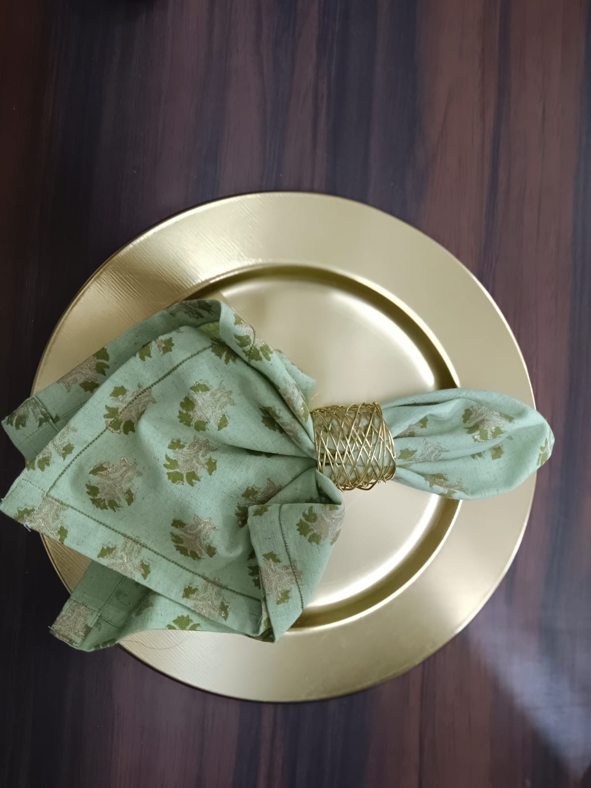 Sage Green Gold Floral Print Napkin