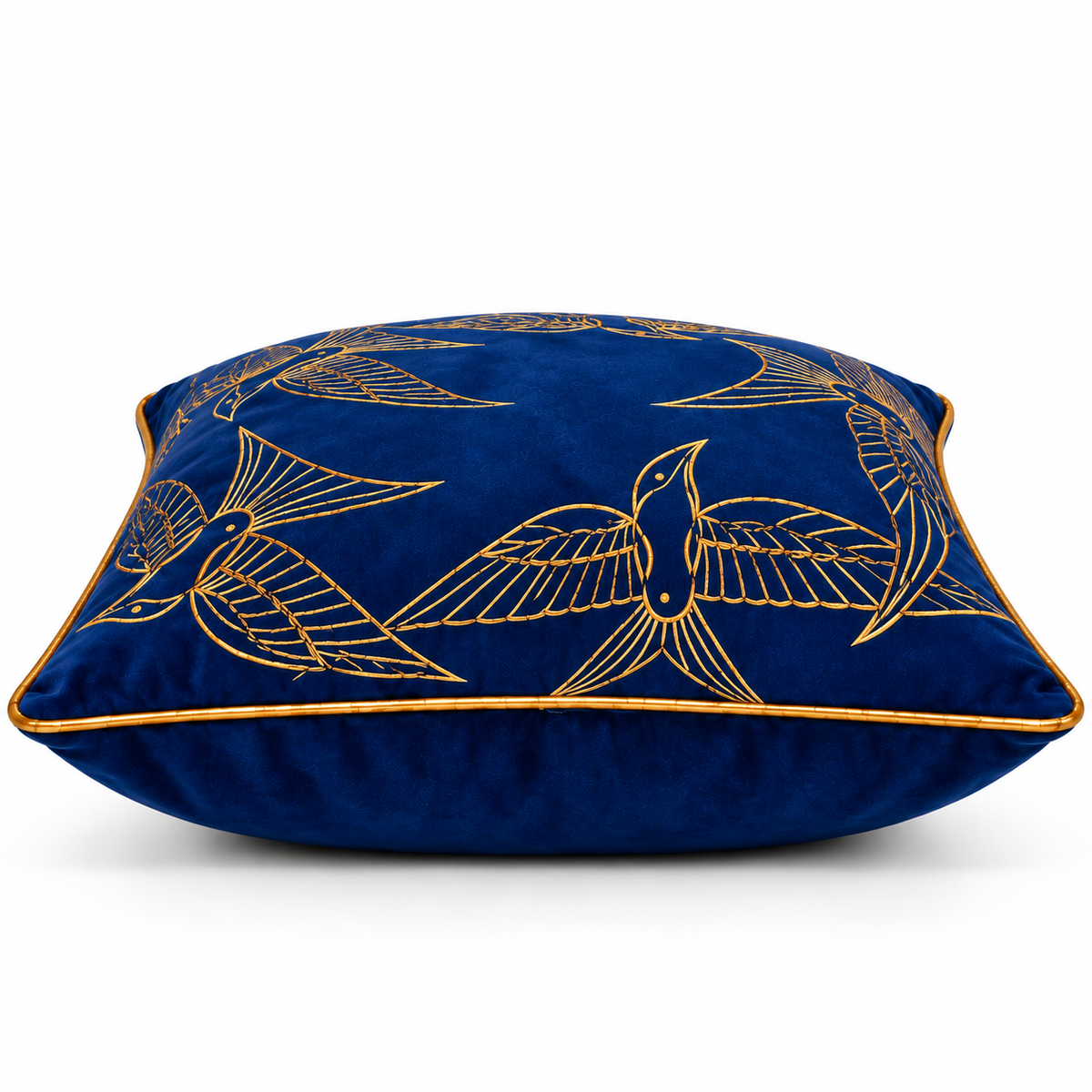 Golden Bird Zari Embroidered Suede Cushion