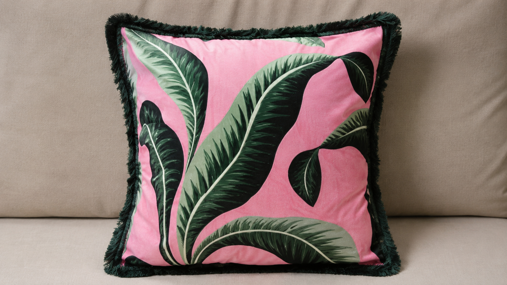 Tropical Palm Fringe Velvet Cushion
